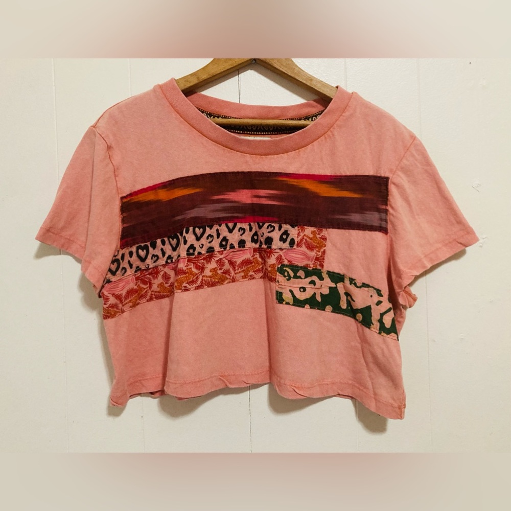 Urban Outfitters Festival Leopard Patchwork Cotton Boxy Crop Top Large